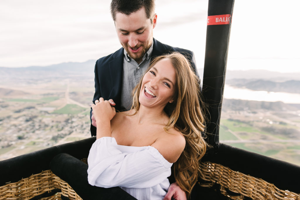 Up in a Hot Air Balloon, this young couple celebrate becoming fiancees with this romantic Hot Air Balloon Proposal. 