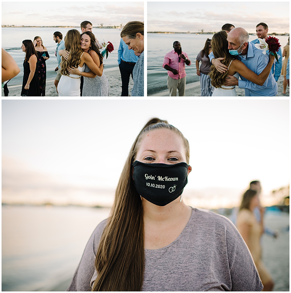 Love in the time of Corona shows that even in a pandemic, couples want to marry.  This wedding guest is wearing a custom-embroidered mask with the couple's last name and wedding date of 10-10-2020. 